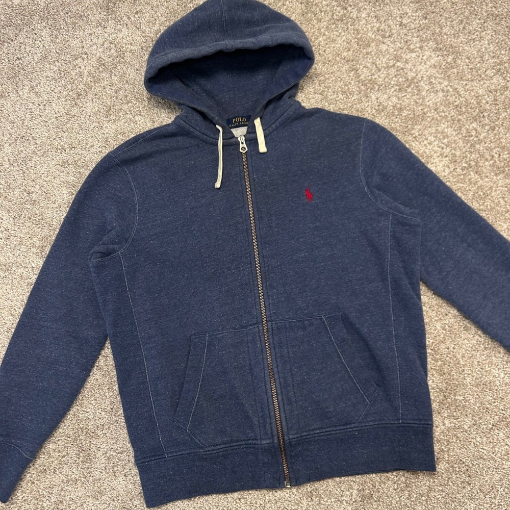 Polo Ralph Lauren Full Zip Hoodie Men Size Large Blue‎ Preppy Pony Lined